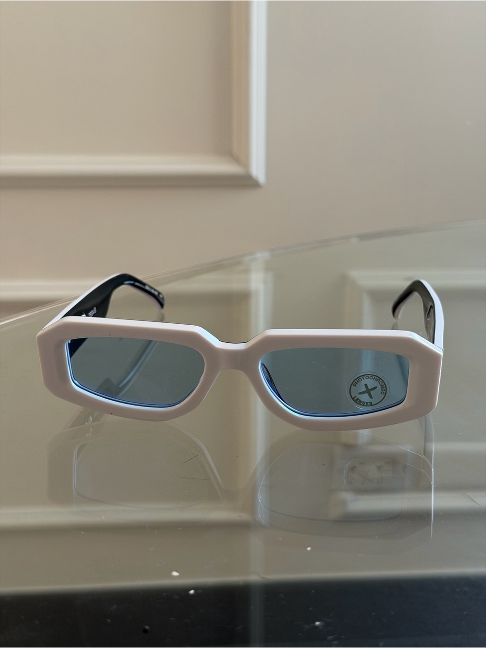 White Frame Blue Lens Men's Sunglasses